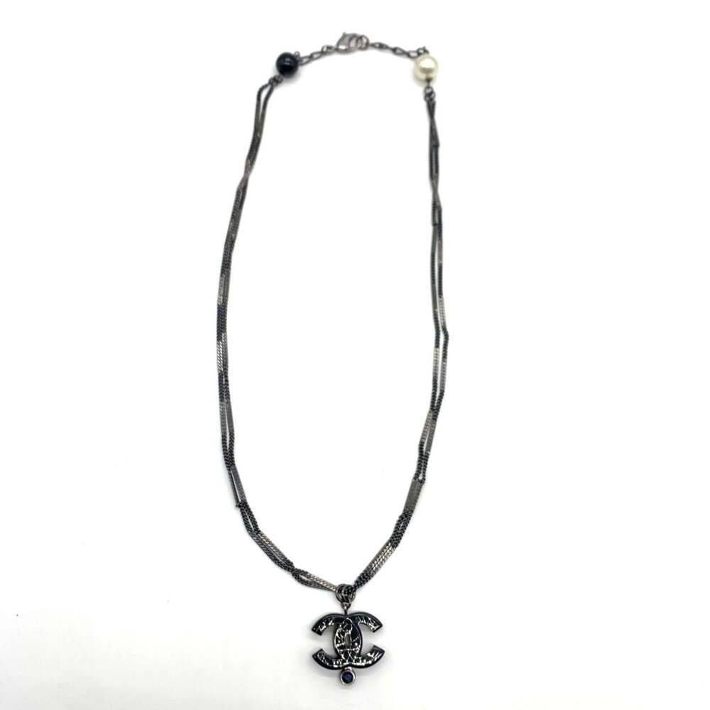 CHANEL Authentic Black Pearl Logo Necklace - Picture 1 of 6